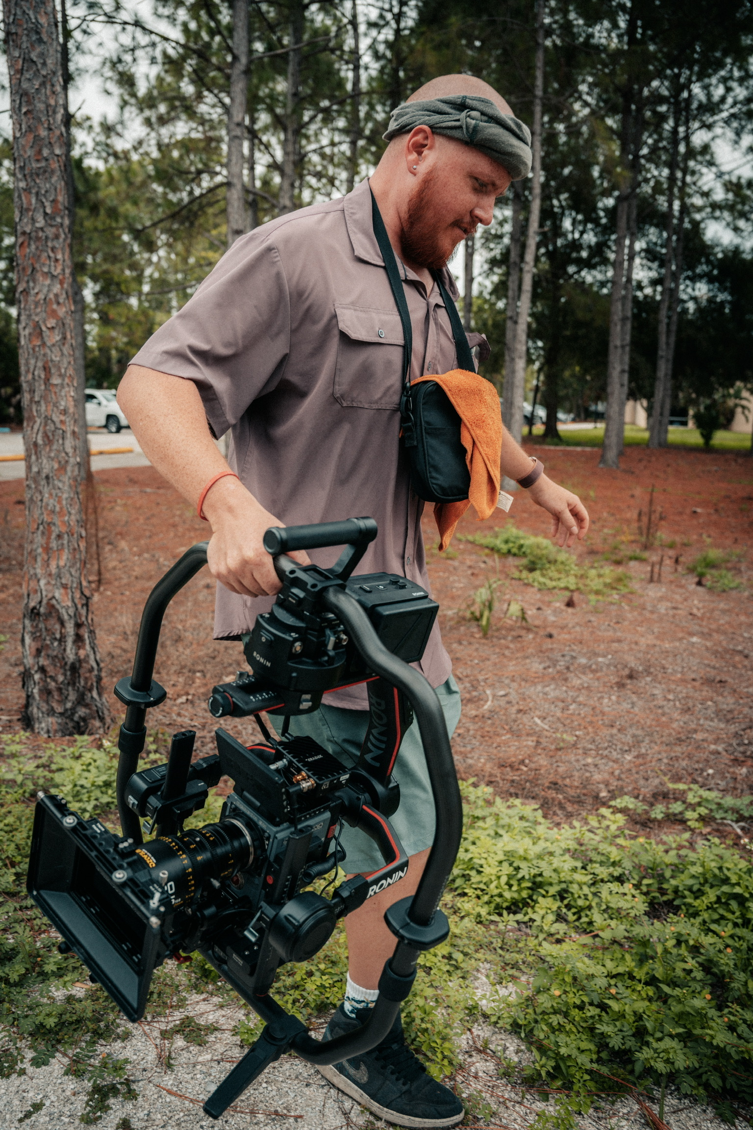 Our camera tech with one of our cinema packages on a gimbal on a commercial video production in Seminole, FL.